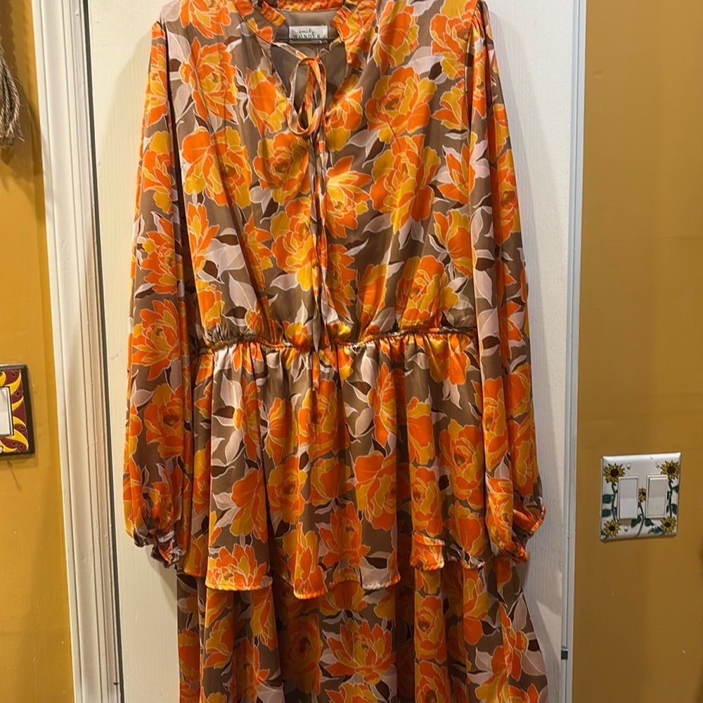 EMILY WONDER DRESS FLORAL DESIGN 
WITH ELASTIC WAIST TIE CLOSURE SIZE 1X